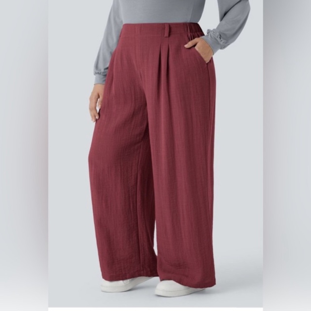 HALARA High Waisted Pocket Wide Leg Flowy Casual Linen-Feel Plus Size Pants